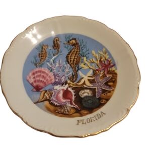 Florida souvenir plate. variety of marine life Sea Sea Horse